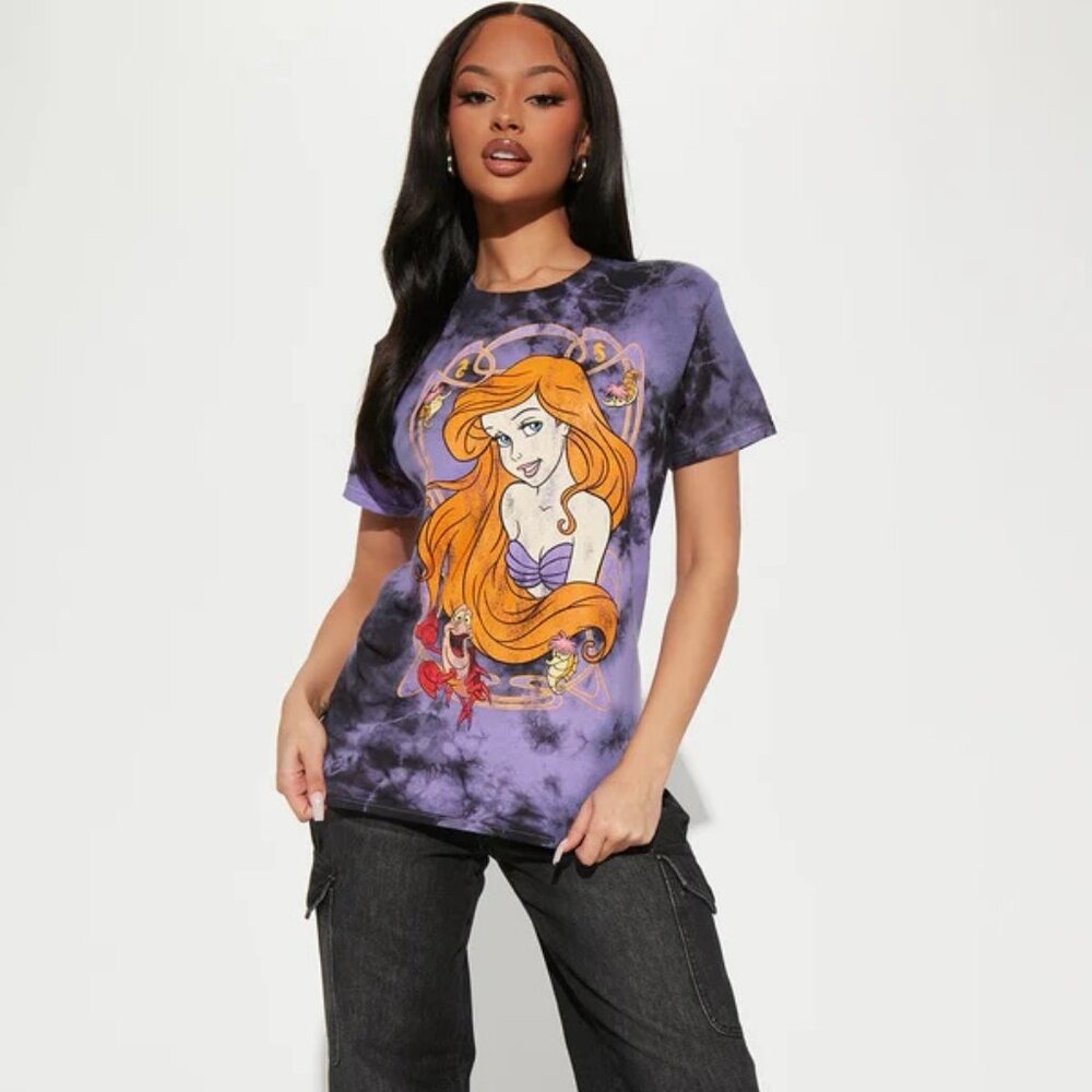 Disney Princess Womens The Little Mermaid Ariel Purple Tie Dye Shirt New